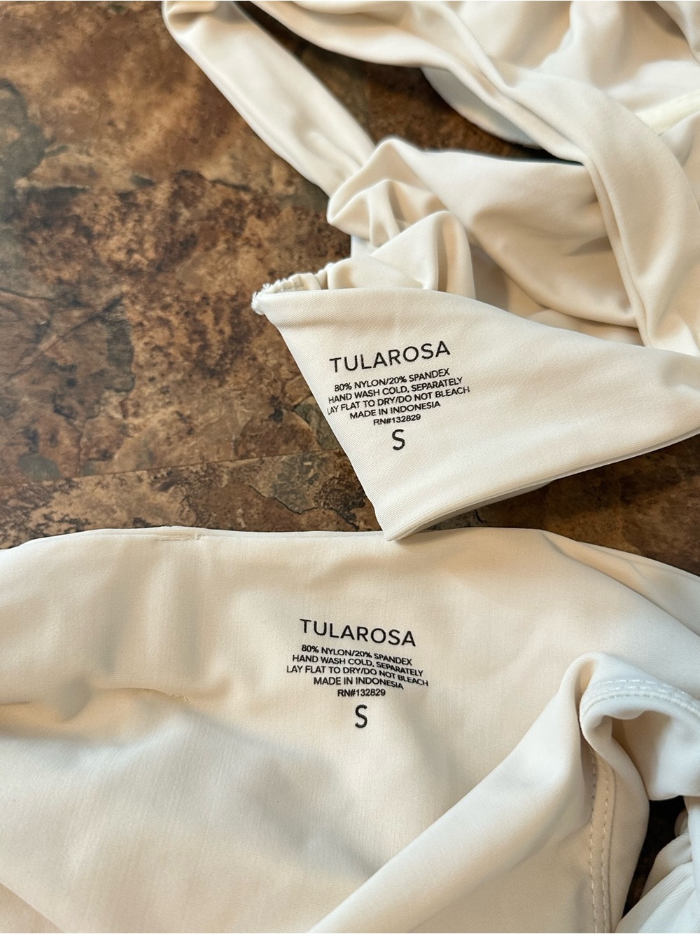 Tularosa Ivory High Waisted Bikini Set Size Small Underwire Top Ruched Bottoms - Picture 5 of 6
